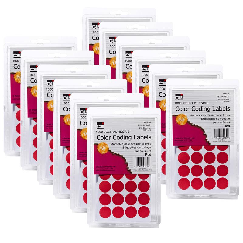 Color Coding Labels, 3/4", Red, 1000 Per Pack, 12 Packs. Picture 2