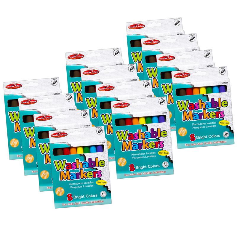 Creative Arts Washable Markers Broad Tip, Assorted Colors, 8 Per Box, 12 Boxes. Picture 2