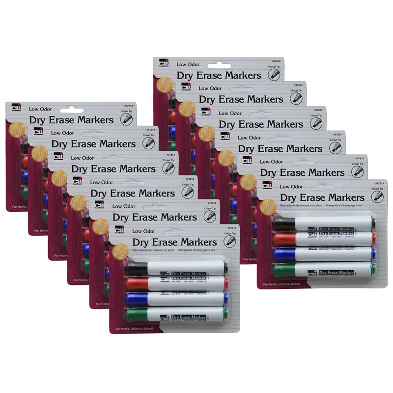 Barrel Style Dry Erase Markers, Chisel Tip, 4 Per Pack, 12 Packs. Picture 2