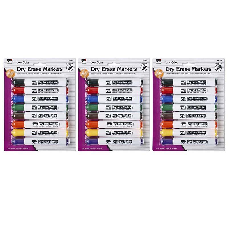 Dry Erase Markers, Barrel Style, Low Odor, Chisel Tip, 8 Per Pack, 3 Packs. Picture 2