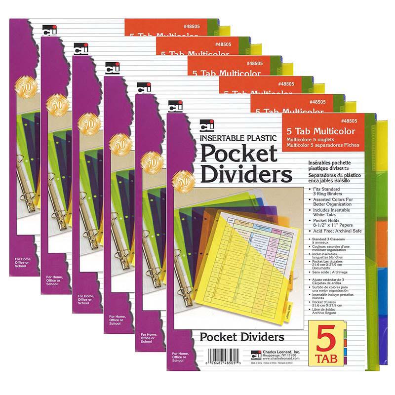 Index Dividers with Pockets, 5-Tab, Assorted Colors, 5/Pack, 6 Packs. Picture 2