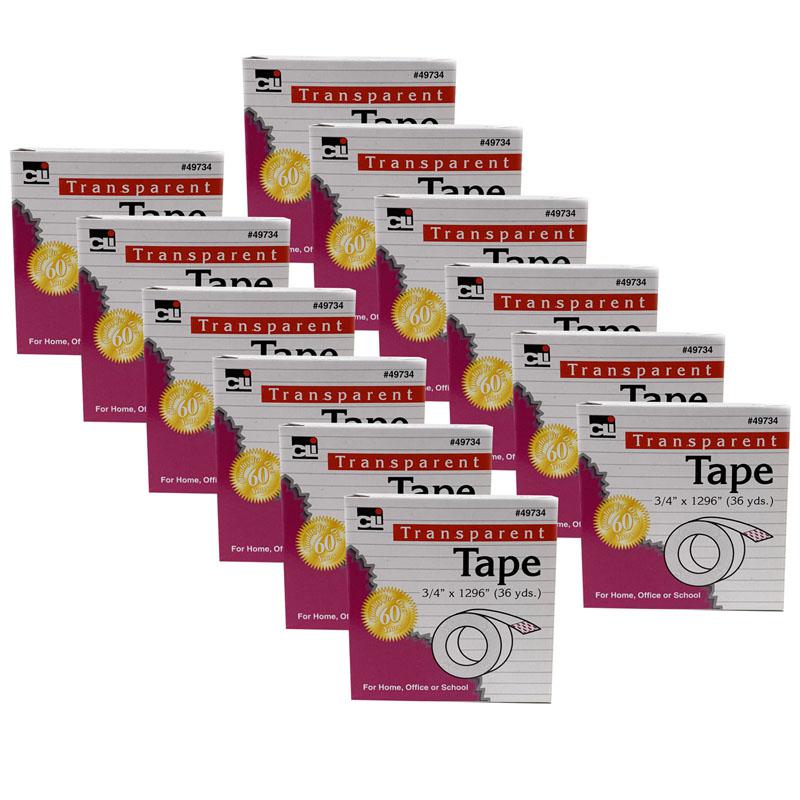 Tape - Transparent - 3/4" Wide x 1296" - 1" Core - 12 Rolls. Picture 2