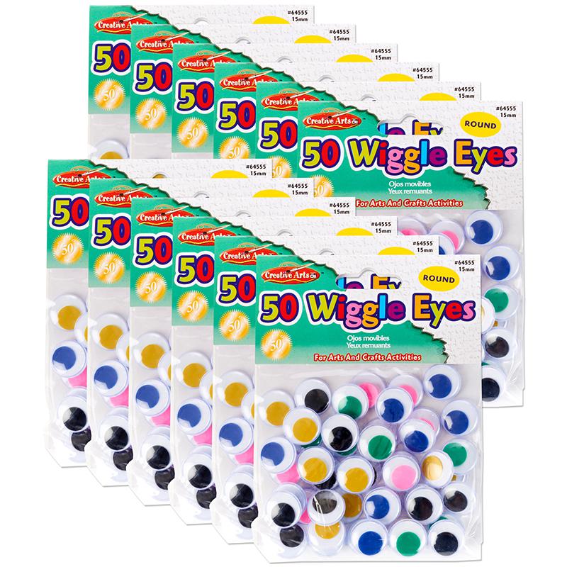 Round Wiggle Eyes, 15mm, Assorted, 50 Per Pack, 12 Packs. Picture 2