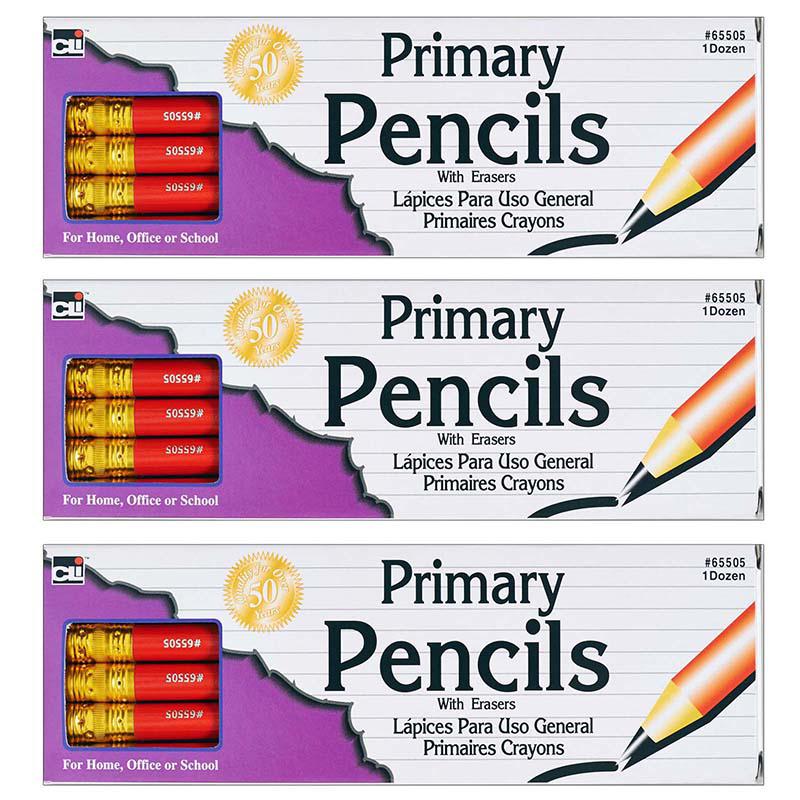 Primary Pencil, 0.41", Red with Eraser, 12 Per Box, 3 Boxes. Picture 2