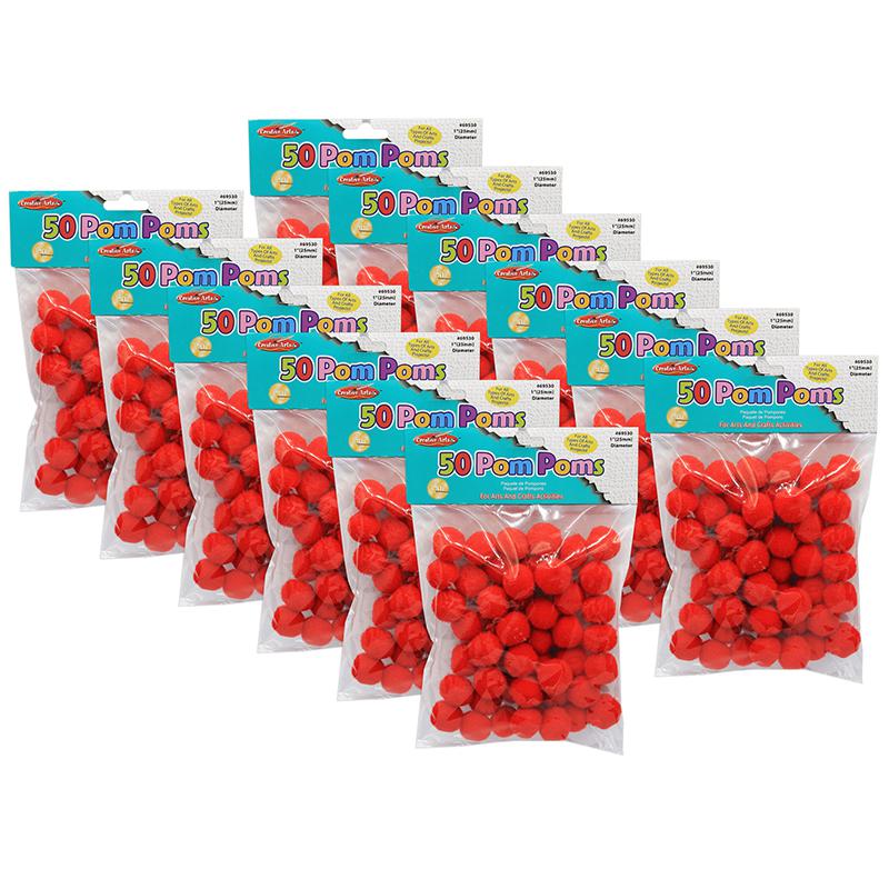 Pom-Poms 1", Red, 50 Per Pack, 12 Packs. Picture 2