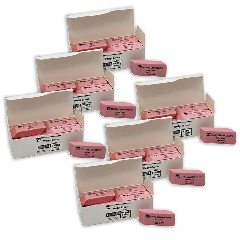 Eraser, Synthetic, Latex Free, Wedge Shape, Pink, Large, 12 Per Box, 6 Boxes. Picture 2