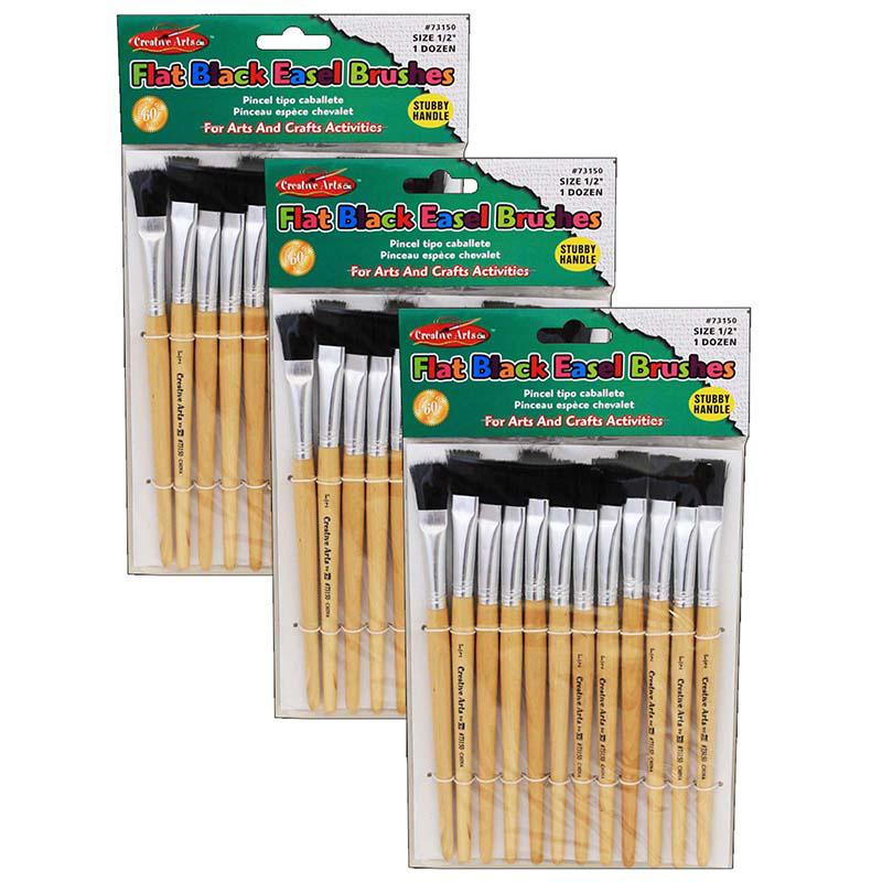 Flat Tip Easel Paint Brushes, Short Stubby Handle,12 Per Pack, 3 Packs. Picture 2