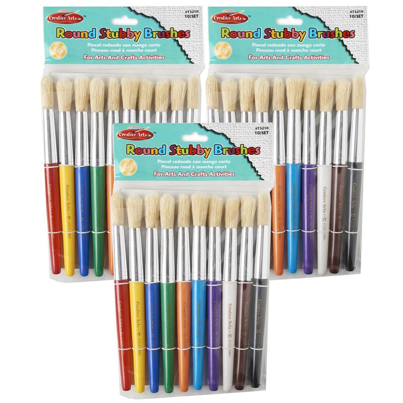 Creative Arts Stubby Round Brushes, Assorted Colors, 10 Per Pack, 3 Packs. Picture 2