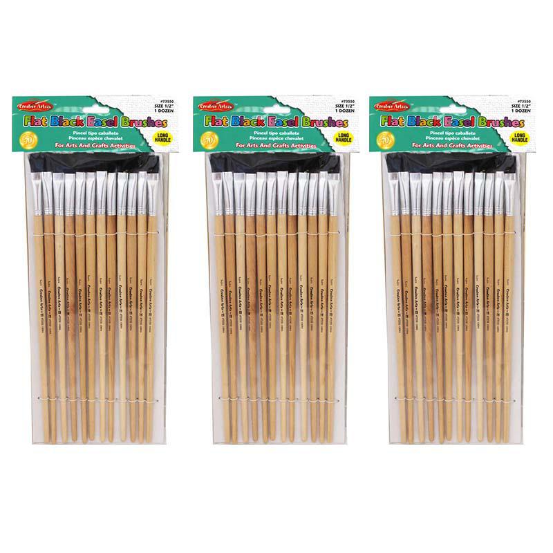 Flat Easel Brushes, 0.5", Bristle, 12 Per Pack, 3 Packs. Picture 2