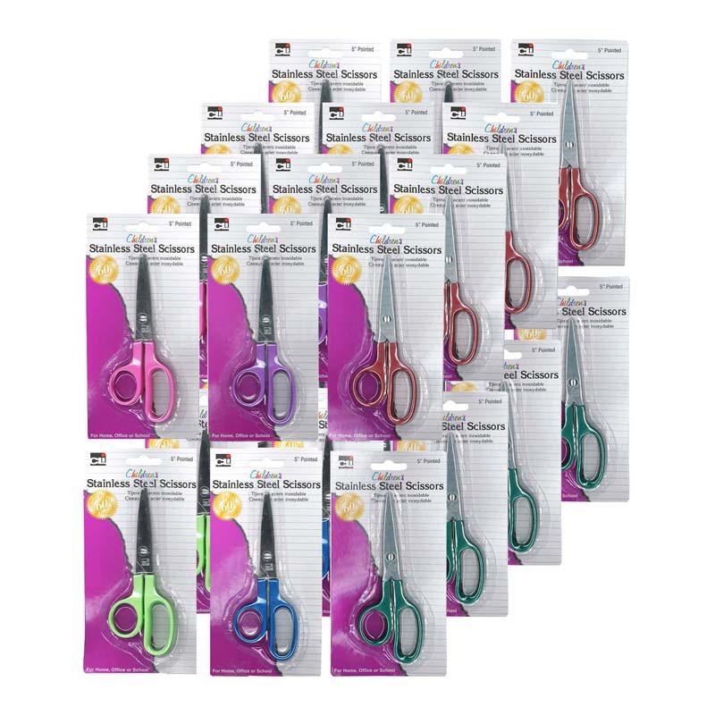 Children's 5" Scissors, Pointed Tip, Assorted Colors, Pack of 24. Picture 2