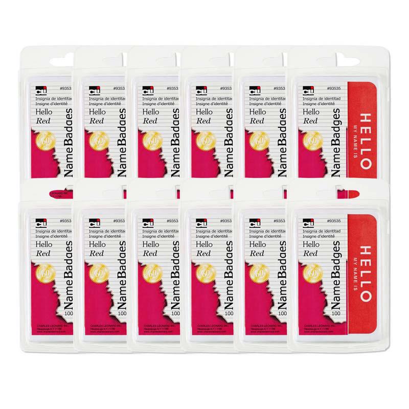 Self-Adhesive Name Badges, Hello, Red, 100 Per Pack, 12 Packs. Picture 2