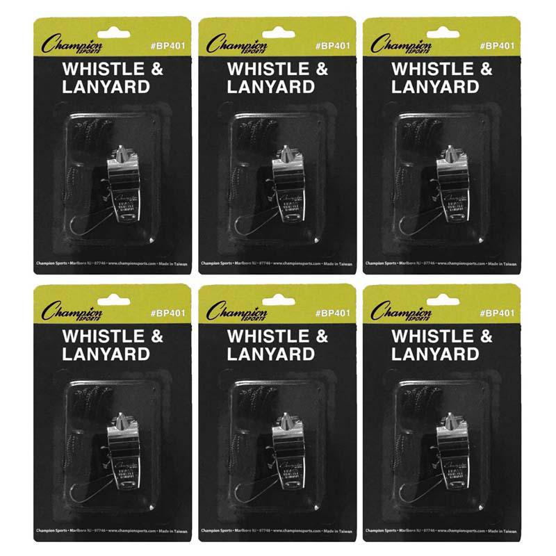 Metal Whistle & Black Lanyard Pack, 6 Packs. Picture 2