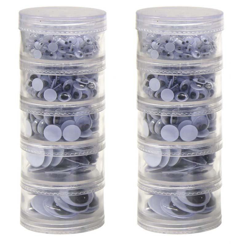 Wiggle Eyes Storage Stacker, Black, Round & Oval Shapes, 560 Per Pack, 2 Packs. Picture 2