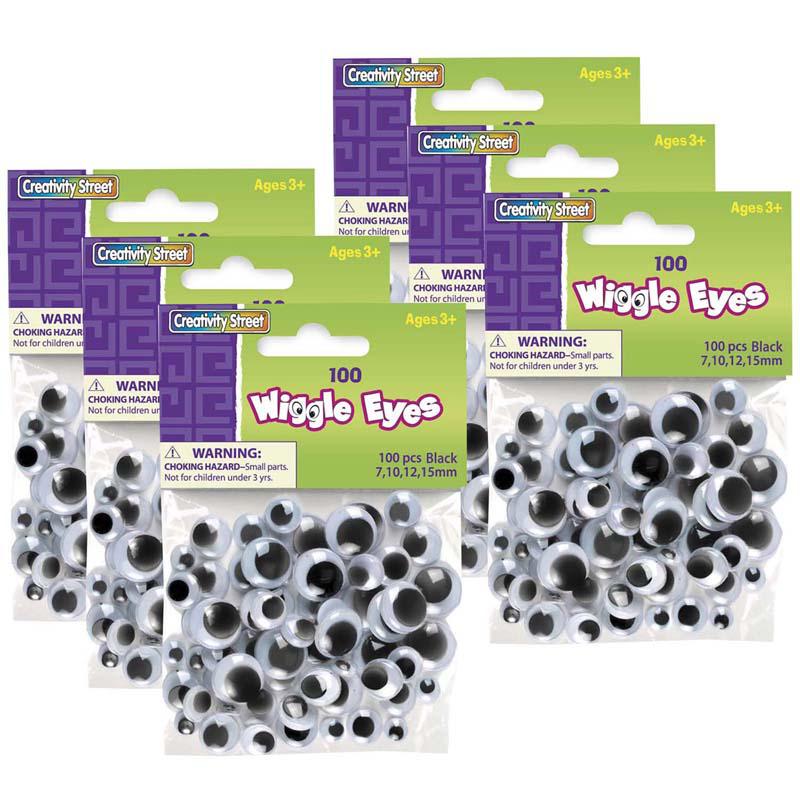 Wiggle Eyes, Black, Assorted Sizes, 100 Pieces Per Pack, 6 Packs. Picture 2