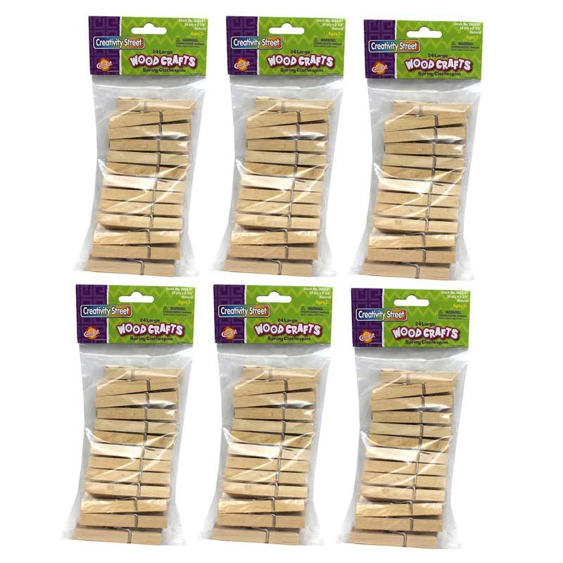 Spring Clothespins, Natural, Large, 2.75", 24 Per Pack, 6 Packs. Picture 2