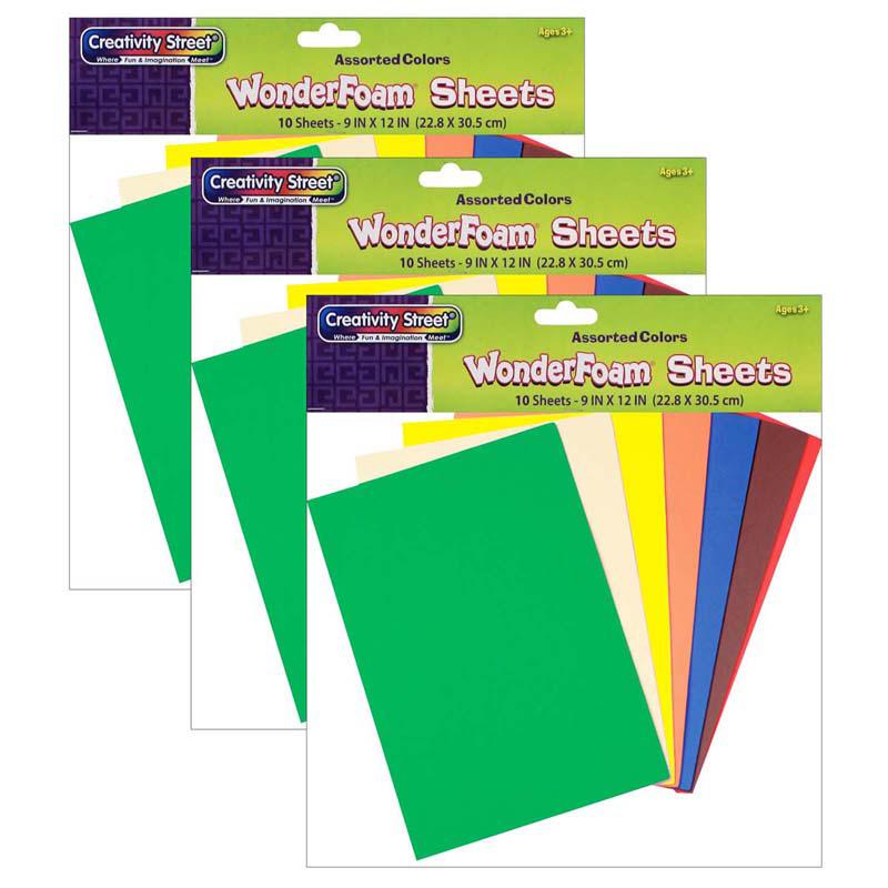 WonderFoam Sheets, Assorted 10 Colors, 9" x 12", 10 Per Pack, 3 Packs. Picture 2