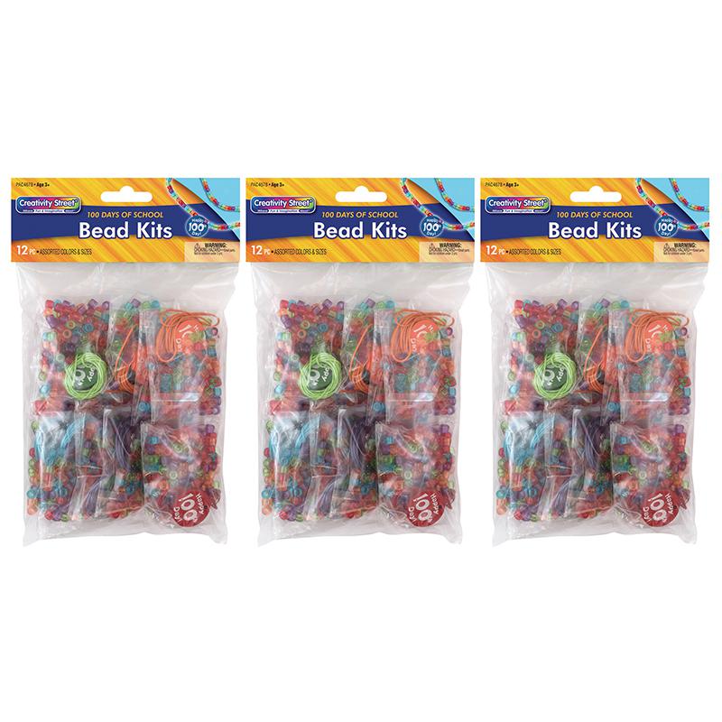 100 Days of School Bead Kit, Assorted Sizes, 12 Kits Per Pack, 3 Packs. Picture 2
