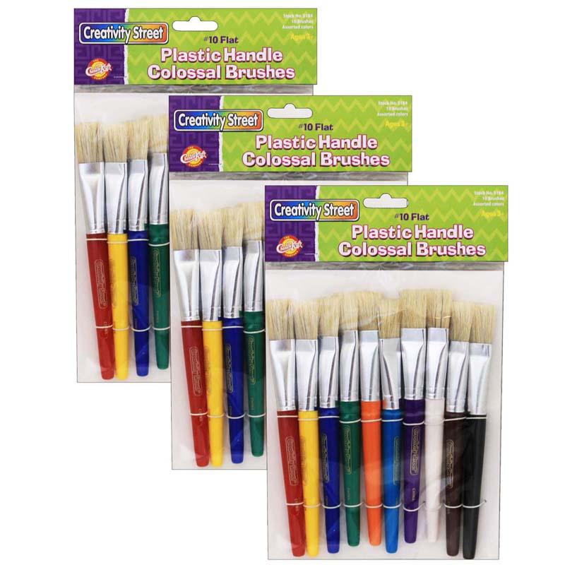 Beginner Paint Brushes, Flat Stubby Brushes, 10 7.5" Long, 10 Per Pack, 3 Packs. Picture 2