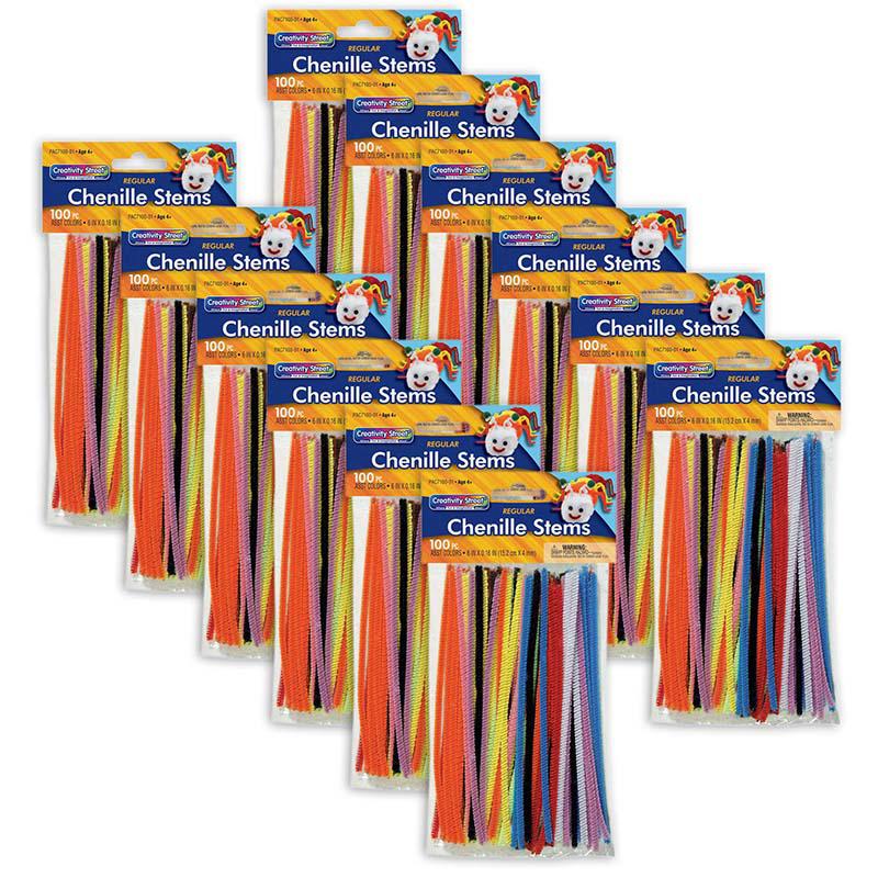 Regular Stems, Assorted Colors, 6" x 4 mm, 100 Count Per Pack, 12 Packs. Picture 2
