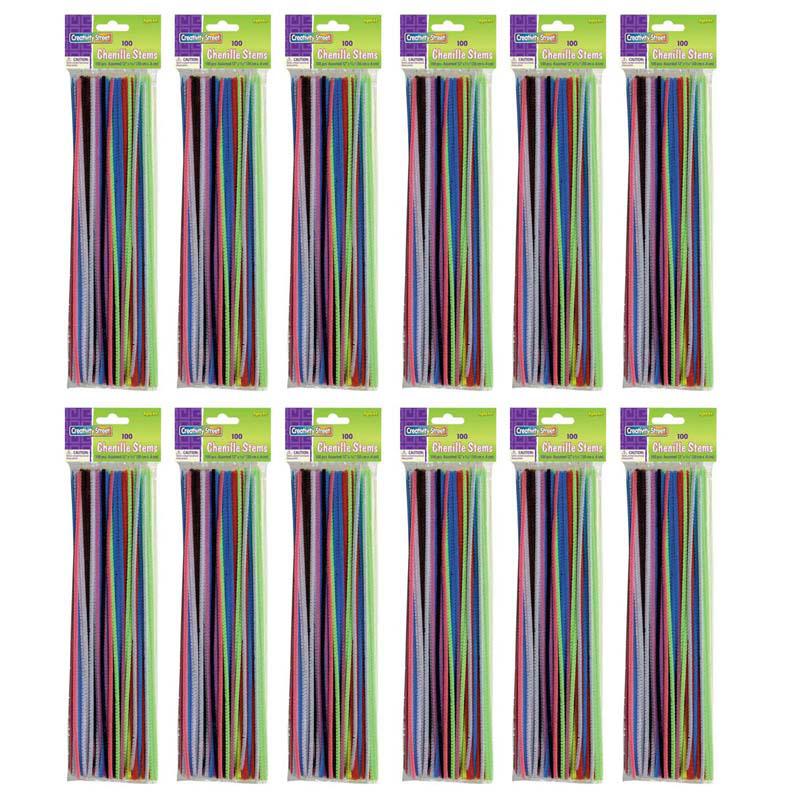 Regular Stems, Assorted Colors, 12" x 4 mm, 100 Pieces Per Pack, 12 Packs. Picture 2
