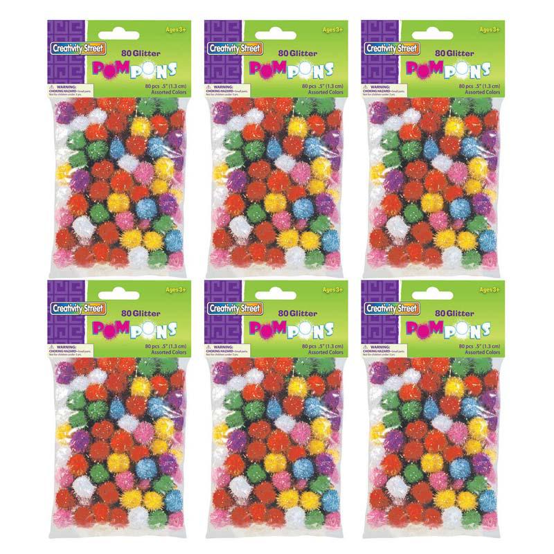 Glitter Pom Pons, Assorted Colors, 1/2", 80 Per Pack, 6 Packs. Picture 2