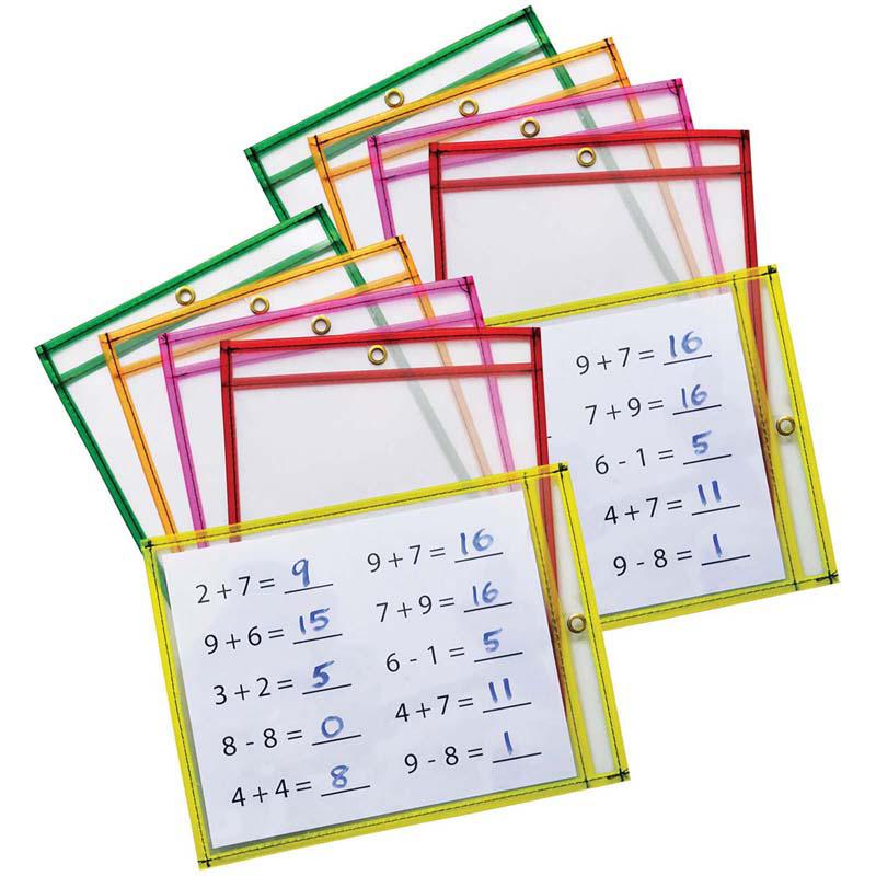 Dry Erase Pockets, 5 Assorted Neon Colors, 10 Pockets Per Pack, 2 Packs. Picture 2