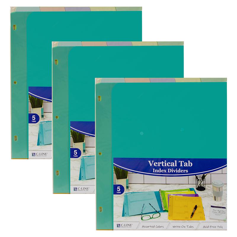 5-Tab Index Dividers with Vertical Tab, Bright Color Assortment, 3 Sets. Picture 2