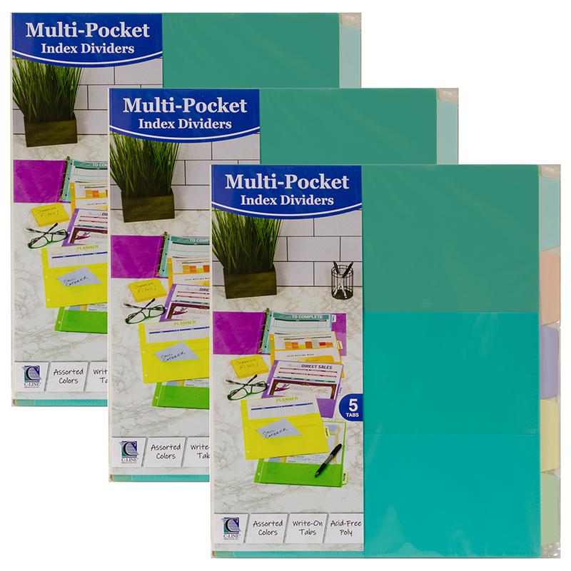 5-Tab Index Dividers with Multi-Pockets, Bright Color Assortment, 3 Sets. Picture 2