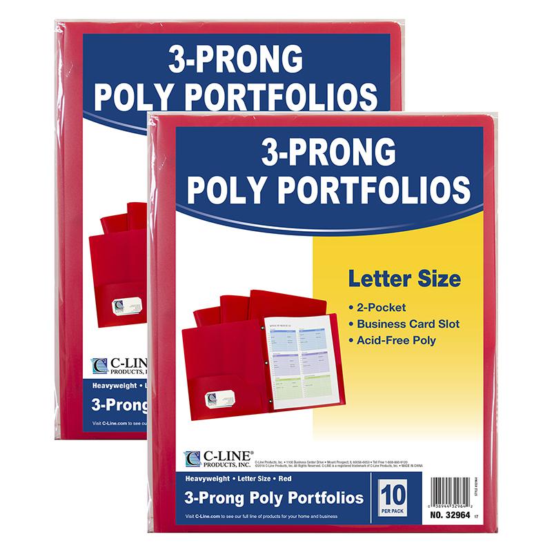 Two-Pocket Poly Portfolio Folder with Prongs, Red, 10 Per Pack, 2 Packs. Picture 2