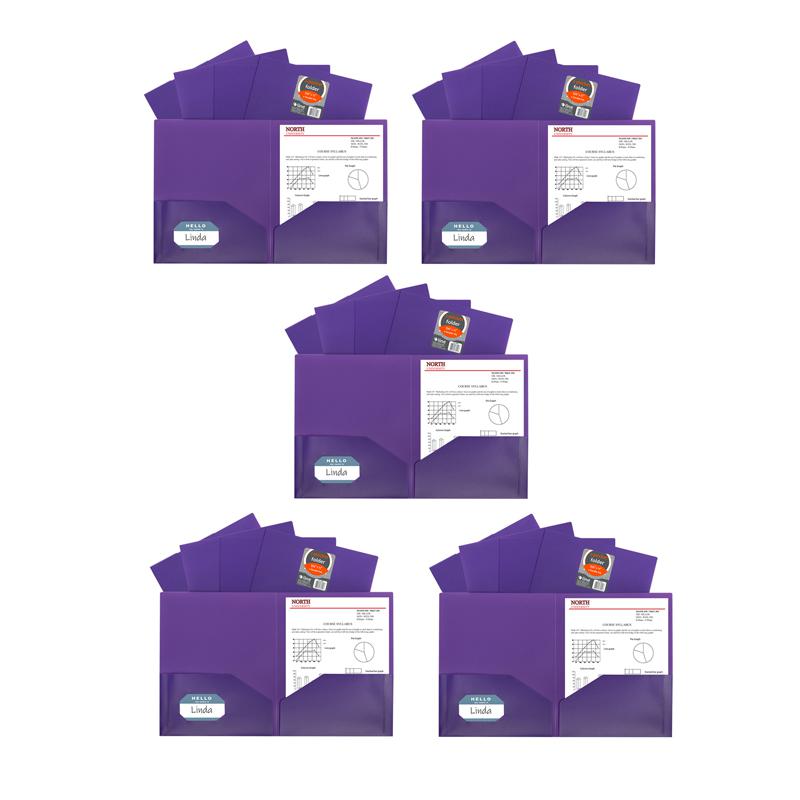 Two-Pocket Heavyweight Poly Portfolio Folder, Purple, Pack of 25. Picture 2