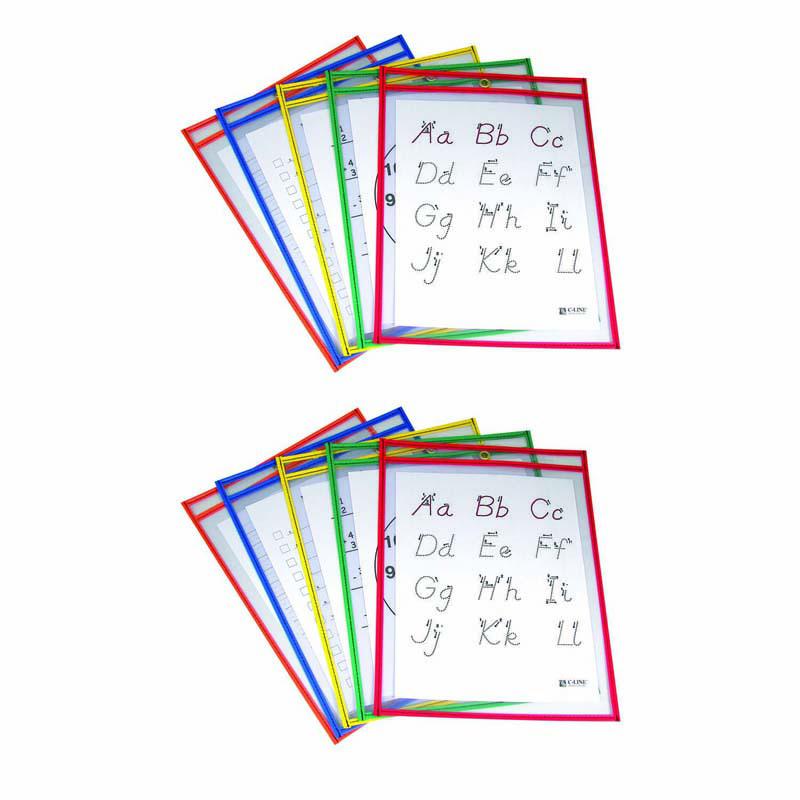 Reusable Dry Erase Pockets, Primary Colors, 9" x 12", 5 Per Pack, 2 Packs. Picture 2