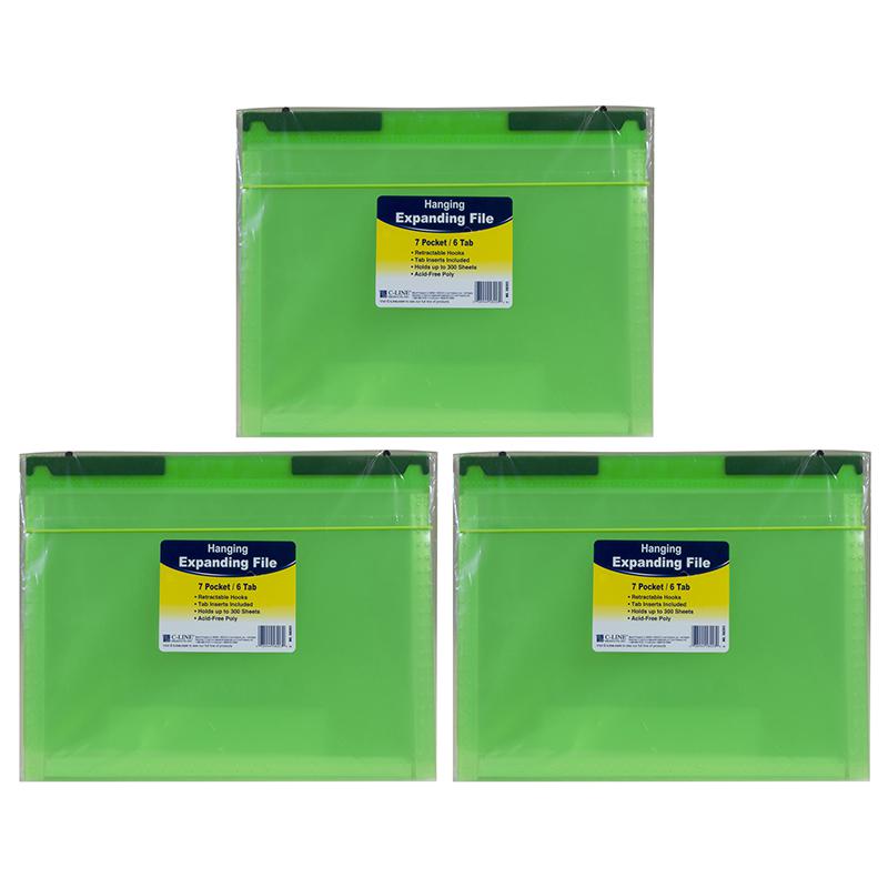 Expanding File Folder, 7-Pocket, Hanging Tabs, Bright Green, Pack of 3. Picture 2