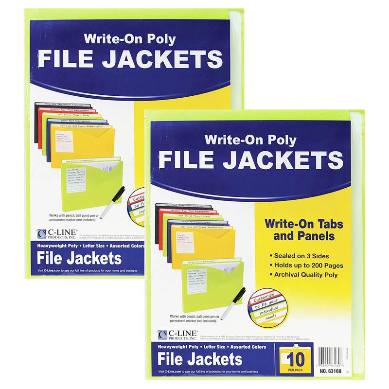 Write-On Poly File Jackets, Assorted Colors, 11" x 8-1/2", 10 Per Pack, 2 Packs. Picture 2