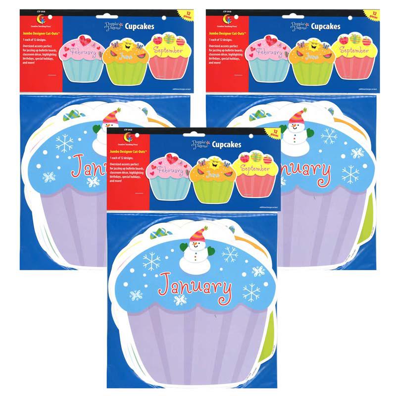 Designer Cut-Outs, Month Cupcakes, 10", 12 Per Pack, 3 Packs. Picture 2