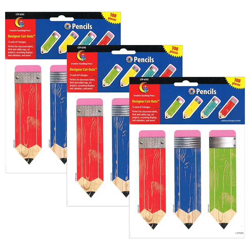 Upcycle Style Pencils 6" Designer Cut-Outs, 108 Per Pack, 3 Packs. Picture 2