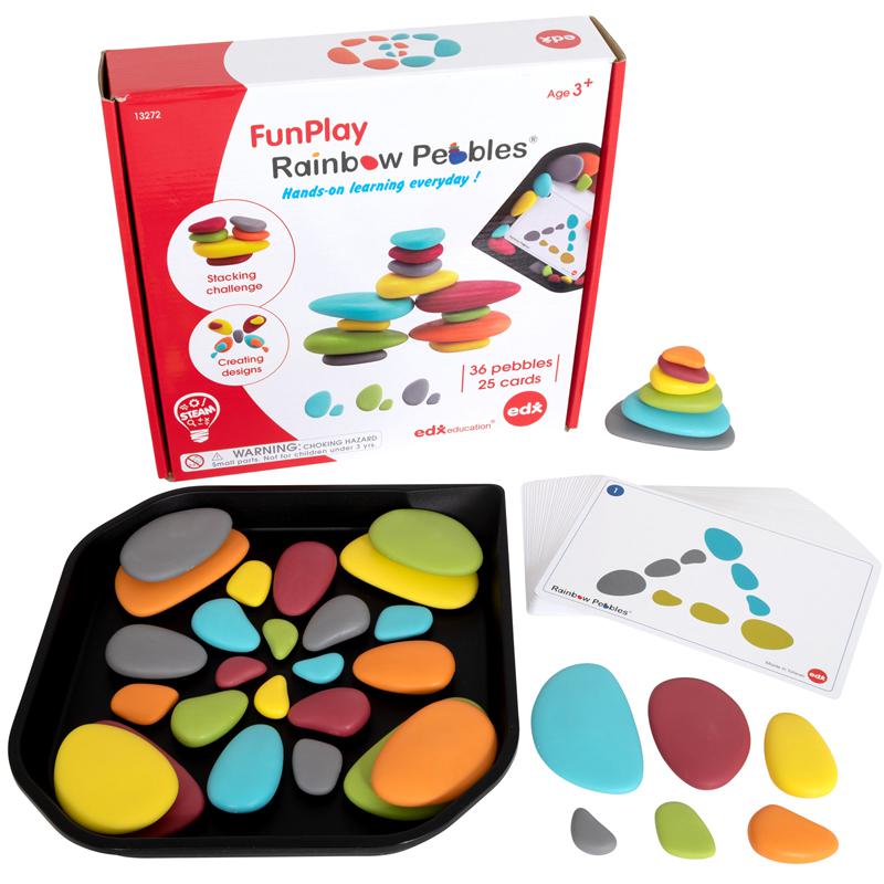 Rainbow Pebbles - FunPlay Activity Set - Set of 36 + 50 Activities + Messy Tray. Picture 2