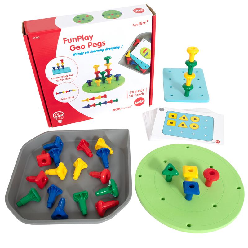 FunPlay Geo Pegs - 24 Plastic Pegs + 2 Pegboards + 50 Activities + Messy Tray. Picture 2
