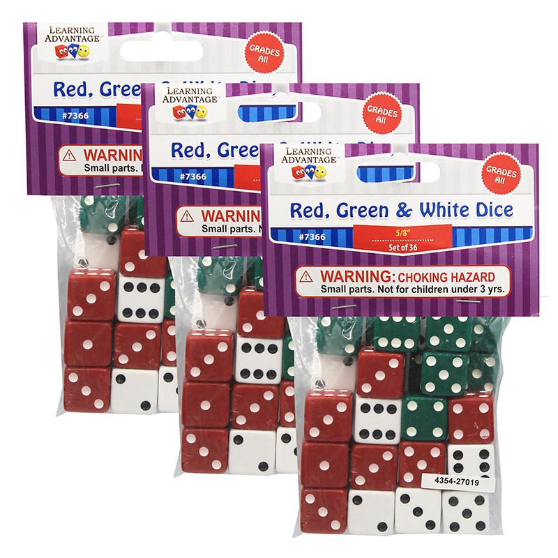 Dot Dice - Red/Green/White - 36 Per Pack, 3 Packs. Picture 2