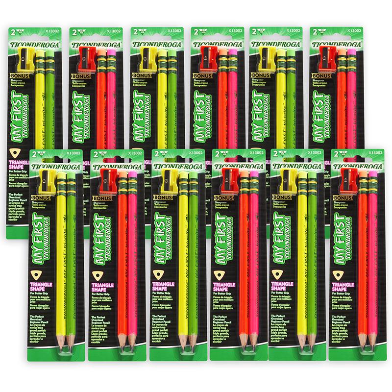 My First Tri-Write Wood-Cased Pencils, Neon Assorted, 2 Per Pack, 12 Packs. Picture 2