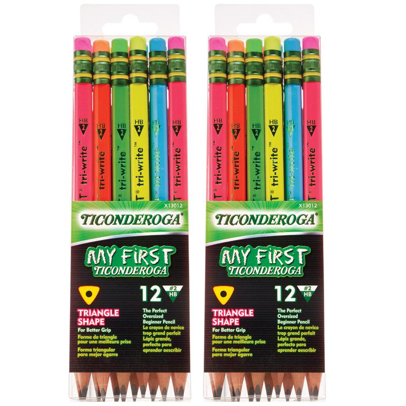 My First Tri-Write Wood-Cased Pencils, Neon Assorted, 12 Per Pack, 2 Packs. Picture 2