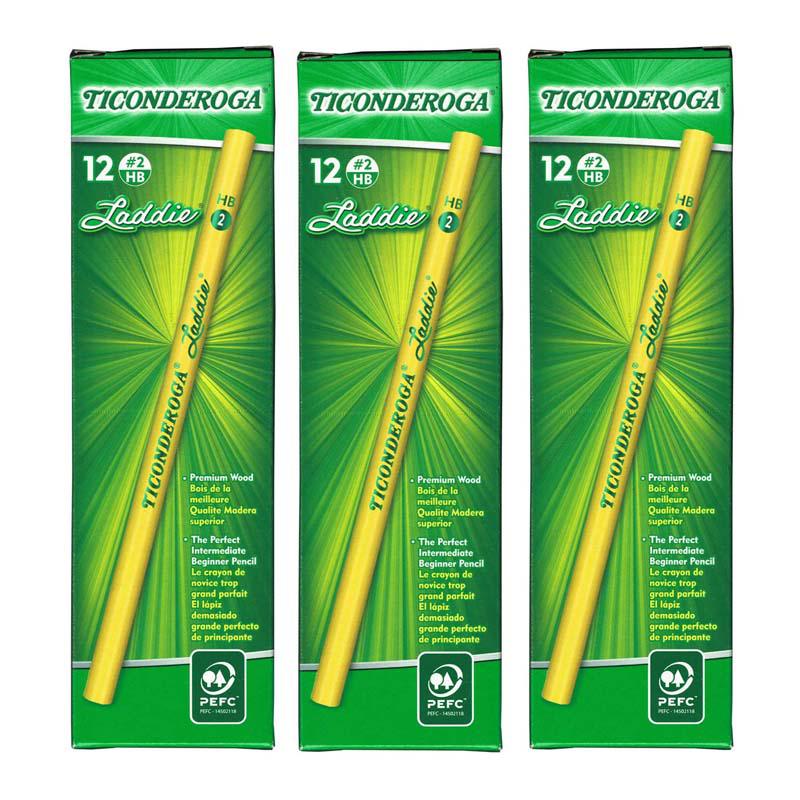 Laddie Wood-Cased Pencils, #2 HB Soft, Yellow, 12 Per Pack, 3 Packs. Picture 2