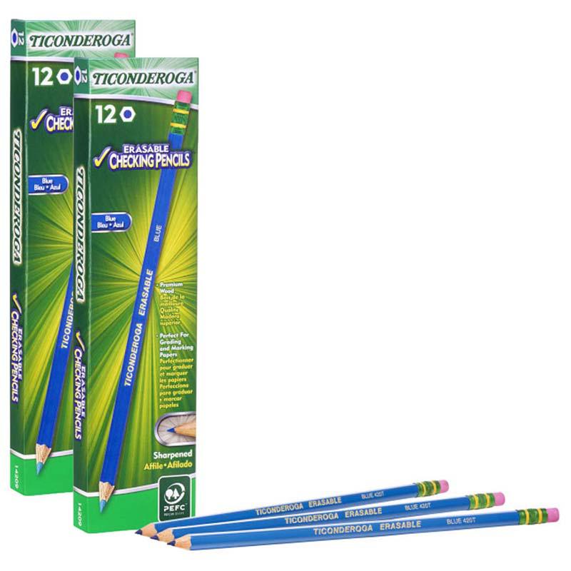 Erasable Colored Pencils, Blue, 12 Per Pack, 2 Packs. Picture 2