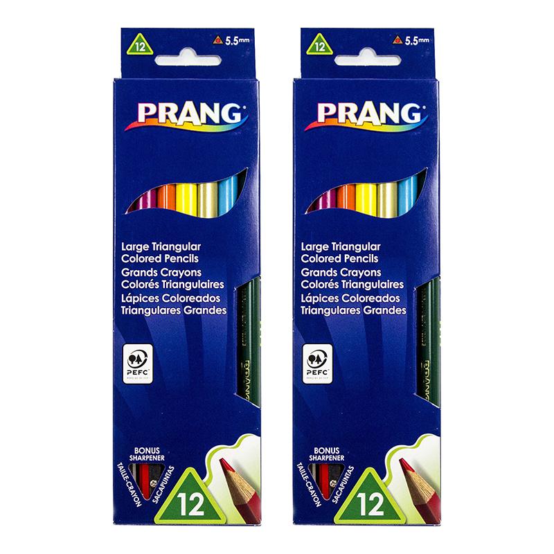 Triangular Colored Pencils, 5.5 mm core, With Sharpener, 12 Per Pack, 2 Packs. Picture 2