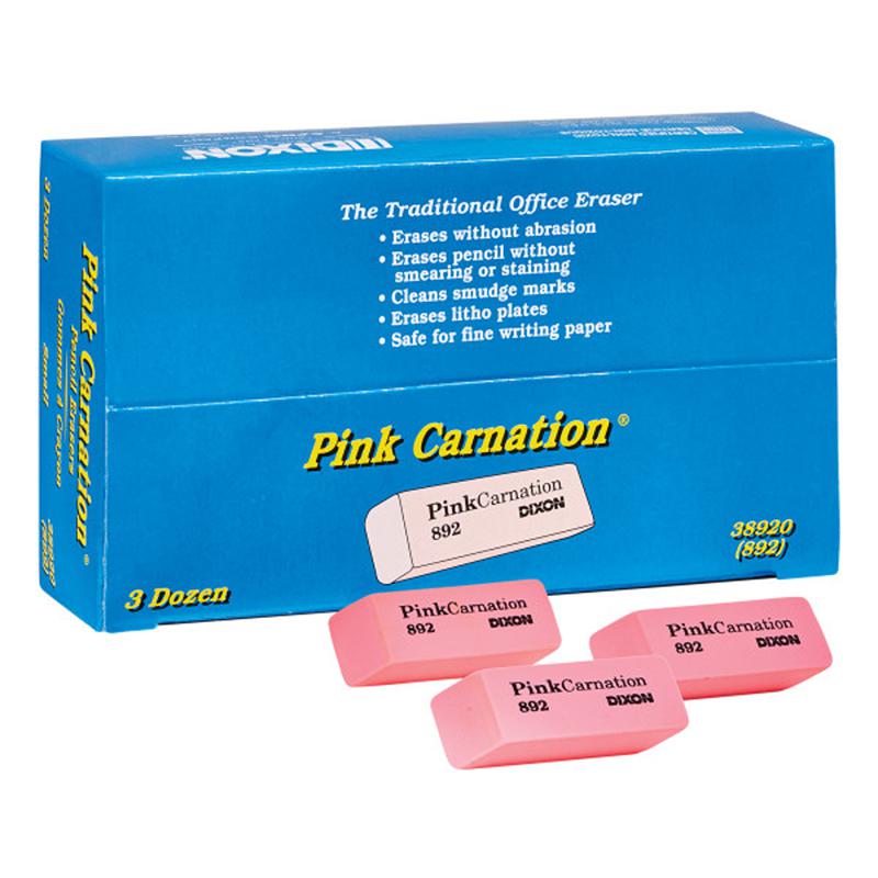 Pink Carnation Erasers, Small, 2 x 3/4 x 7/16, Pack of 36. Picture 2