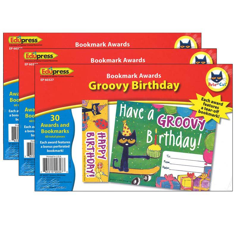 Pete the Cat Groovy Birthday Bookmark Awards, 30 Per Pack, 3 Packs. Picture 2