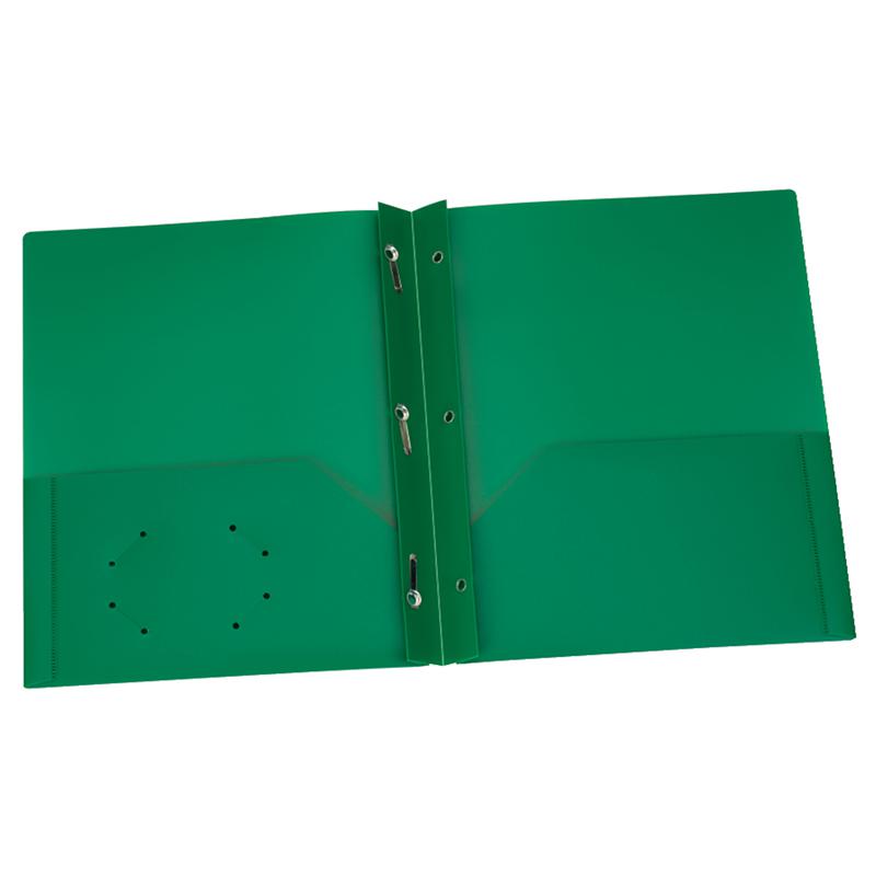 Green Poly Two Pocket Portfolio with Prongs, Pack of 25. Picture 2