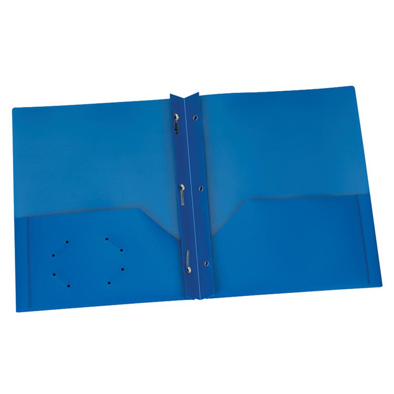 Blue Poly Two Pocket Portfolio with Prongs, Pack of 25. Picture 2