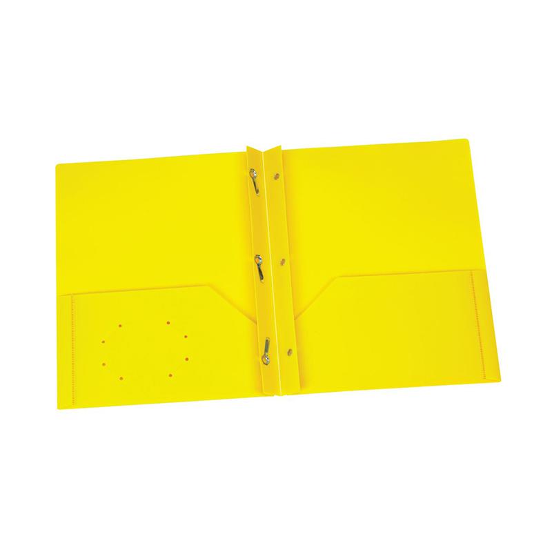 Yellow Poly Two Pocket Portfolio with Prongs, Pack of 25. Picture 2