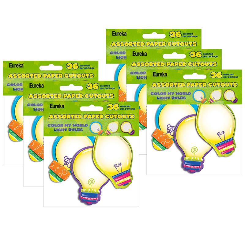 Color My World Light Bulbs Assorted Paper Cut Outs, 36 Per Pack, 6 Packs. Picture 2