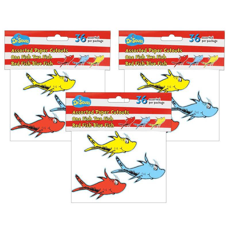 Dr. Seuss One Fish, Two Fish Assorted Paper Cut Outs, 36 Per Pack, 3 Packs. Picture 2